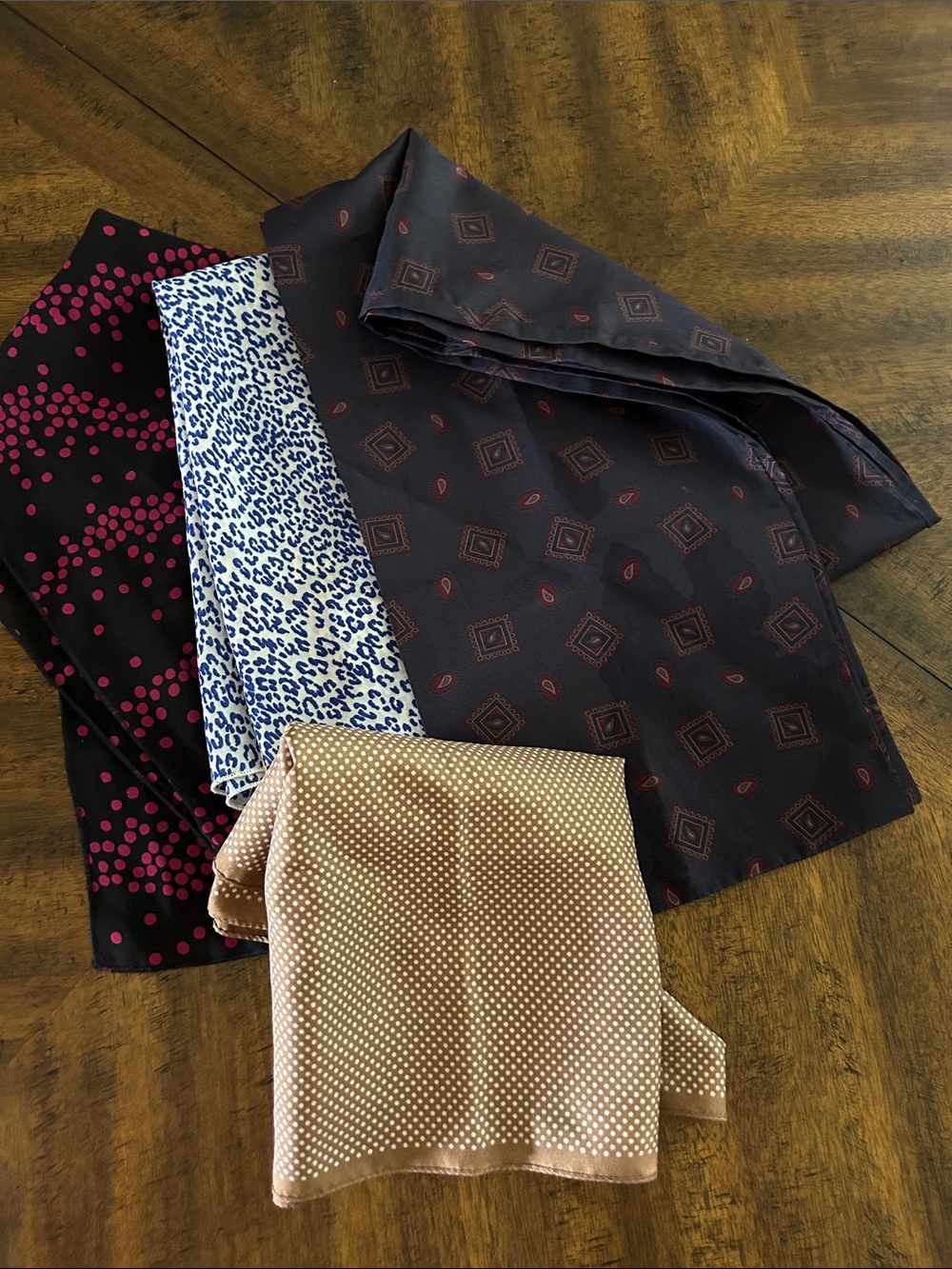 Assorted Patterned Oblong Scarves - Black, Gray, Blue, Tan